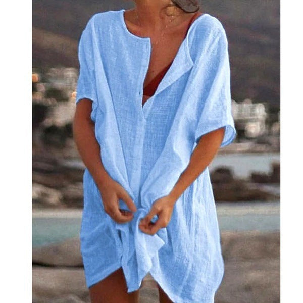 Summer long loose solid color shirt