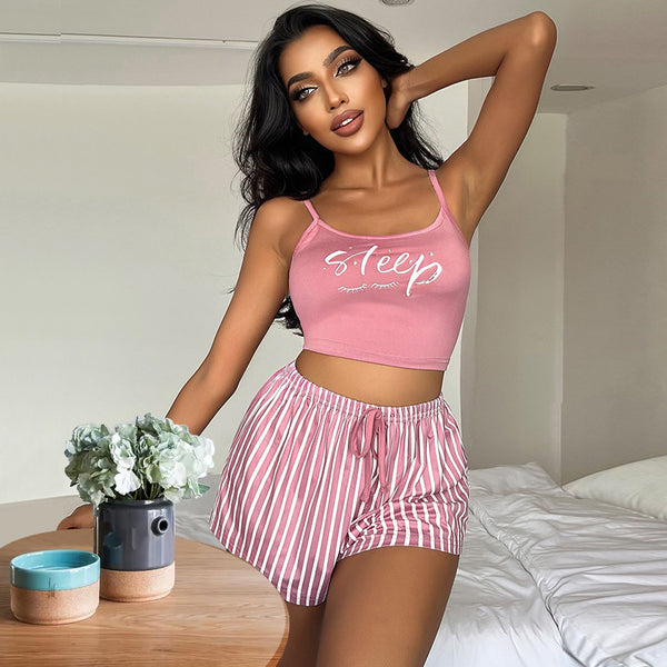 2 Pieces Pajamas sexy pajamas for women purple pjs Camisole Letter Print Crop Cami Top