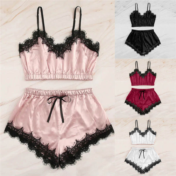 Three-point lace camisole chest wrap lace panty set