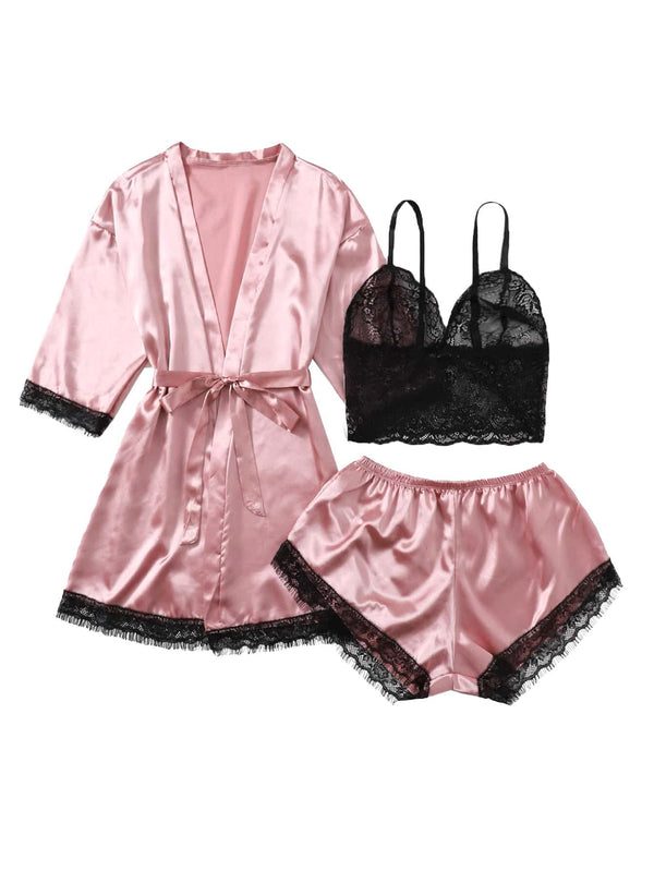 Women's Sexy Pajama Set 4-piece Satin Pajama Set Women's Pajama Robe Underwear