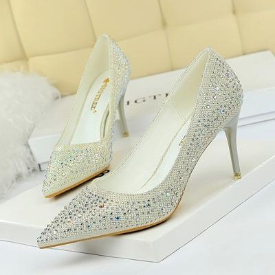 7CM Rhinestone Glitter Crystal Wedding Basic High Heels