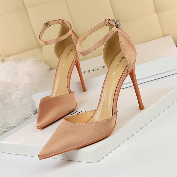 Ankle Strap Adjustable Buckle Pointed Toe Stiletto Heel Bridal Heels