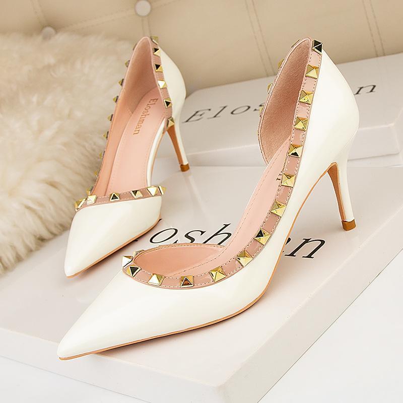 Stiletto Closed Toe Slip On Rivet Party Bridal Shoes