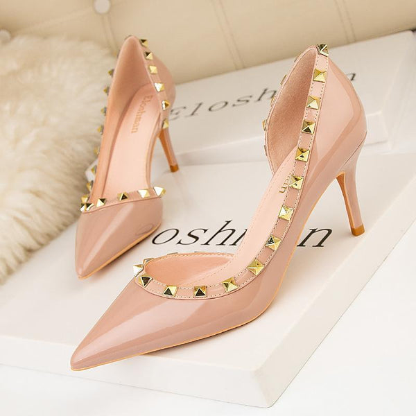 Stiletto Closed Toe Slip On Rivet Party Bridal Shoes